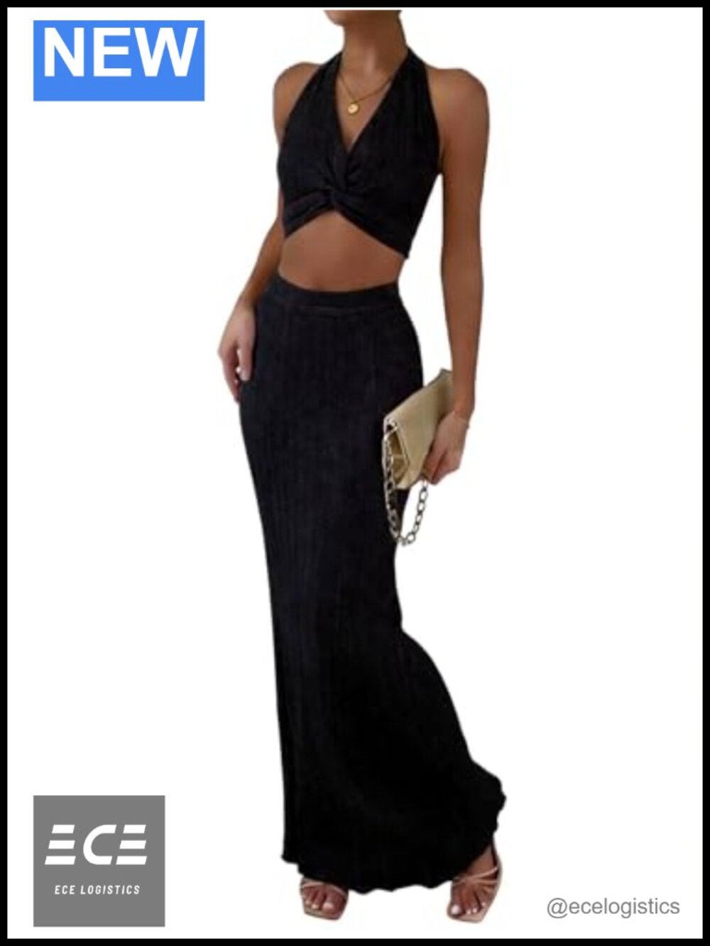 Two Piece Halter Cami Top and Skirt Summer Set Sheer Lightweight